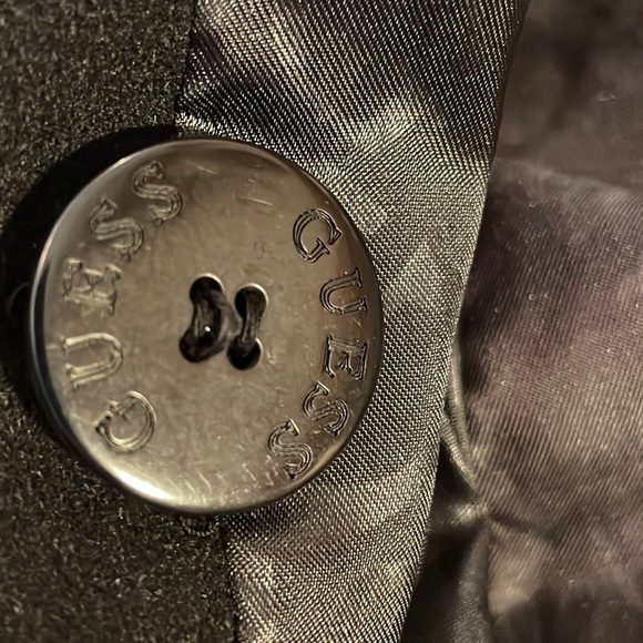 GUESS XL Black Double Breasted Peacoat / Nautical Jacket Wool Blend tailored - Picture 13 of 17